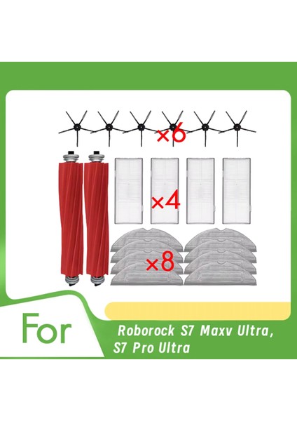 Roborock Için 20 Pc S7 Maxv Ultra/s7 Pro Ultra Vakum Süpürge Aksesuarları Ana Yan Fırça Paspas Filtresi (Yurt Dışından)