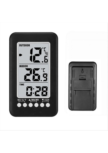 Saat Fonksiyonlu Dijital Termometre Ölçer Açık Kapalı LCD Kablosuz Sıcaklık Termometreler Hava Istasyonu (Yurt Dışından) modelleri
