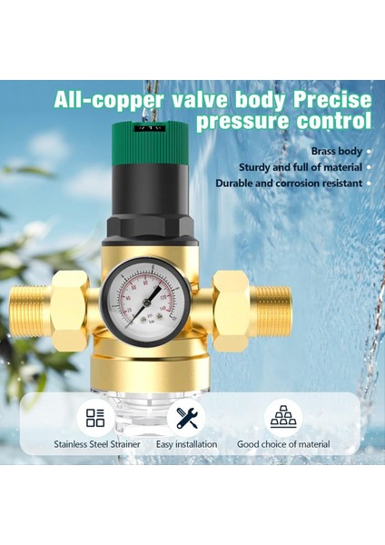 Basınç Regülatör Su 3/4 Inç Su Basıncı Göstergesi ve Örgü Filtreli Su Basıncı Regülatörü (Yurt Dışından) modelleri
