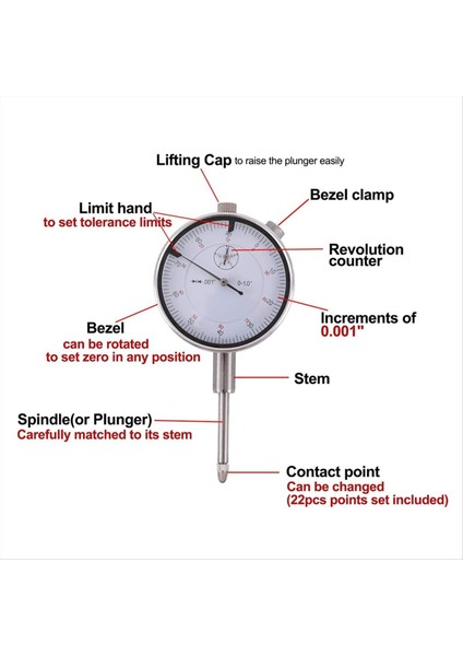 Manyetik Taban Tutucu ile Kadran Göstergesi Ince Ayarlanabilir Uzun Kol 0-1 Inç Profesyonel Gösterge 0 001 Inç (Yurt Dışından) indirimleri