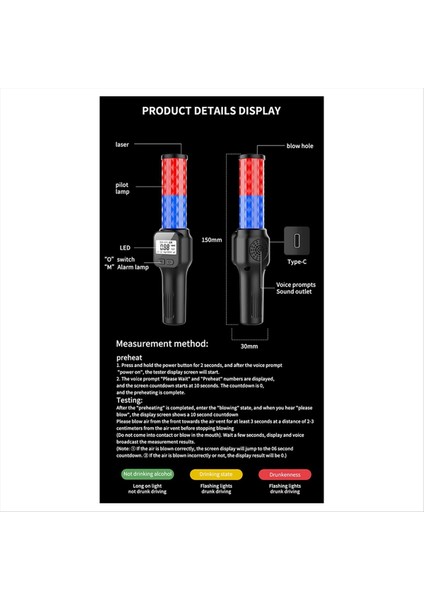 Profesyonel Alkol Test Cihazı Taşınabilir Hava Üfleme El Tipi Yüksek Hassasiyetli Sarhoş Sürüş Testi Özel Ses Yayını (Yurt Dışından) fırsatları