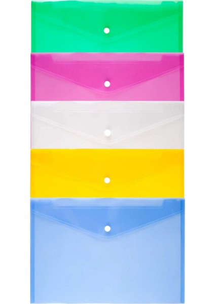 A4 Renkli Şeffaf Çıtçıtlı Zarf Dosya 5'li Paket Ofis ve Okul İçin Dayanıklı