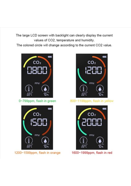 2x Hava Monitörü Co2 Karbon Dioksit Dedektörü Hava Kalitesi Sıcaklık Nem Monitörü Co2 Için Hızlı Ölçüm Ölçer Siyah (Yurt Dışından)