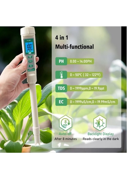 Profesyonel Hidroponik Metre 4 Arada 1 Ph Ec Tds Sıcaklık Test Cihazı Monitörü Besin Çözeltileri Için Uzun Problar Yüzme Akvaryum (Yurt Dışından) fırsatları
