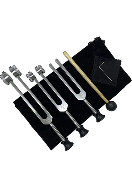 Silikon Çekiç, Onarım Aleti, Temizlik Bezi ve Depolama Torbası ile Terapi Için Tüner Çatal Seti (128Hz, 256Hz, 512Hz) (Yurt Dışından)