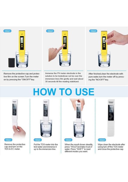 2x Ph Metre ve Tds Metre Dijital Su Kalitesi Test Cihazı 0-9990 Ppm Ec ve Sıcaklık Ölçümü 0 01 Ph Yüksek Hassasiyet (Yurt Dışından) fiyatları