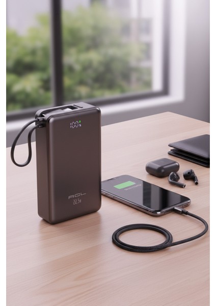 10000MAH 22.5W Süper Hızlı Şarj Powerbank - LCD Ekranlı, Type-C Dahili Kablo, 3 Cihaz Şarj Dest indirimleri