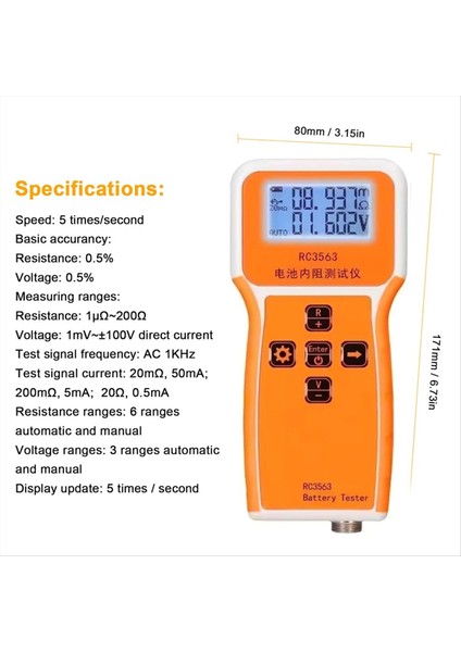 RC3563 18650 Pil Voltajı Dahili Direnç Test Cihazı Yüksek Hassasiyetli Trityum Lityum Demir Fosfat Pil Test Cihazı (Yurt Dışından)