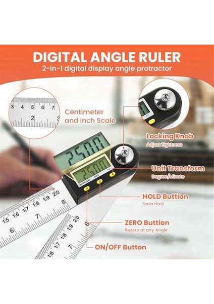 Dijital Açı Bulucu, Dijital Açı Cetveli ve Dijital Açı Göstergesi, 8 INÇ/200 mm 0-360 Derece LED Dijital Önsöz (Yurt Dışından) indirimleri