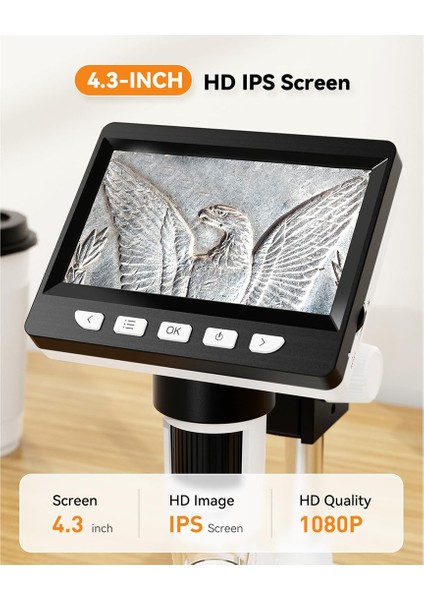 4.3 Inç Dijital Mikroskop, Yetişkinler Için Dijital Mikroskop, 8 Ajurable LED Dolgu Işıkları ile Büyütme, Telefon Onarımı Için USB Mikroskobu (Yurt Dışından) fiyatları