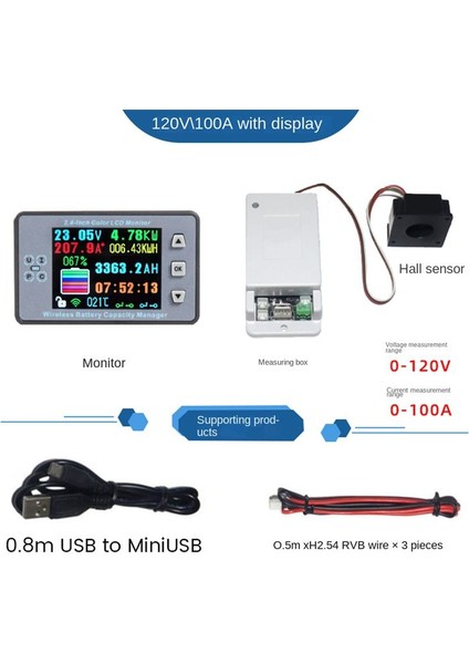 VAC8810F 2 4 Inç Kablosuz Voltaj Ölçer+Ölçüm Kutusu Coulometre Kapasite Güç Dedektörü 120V 100A Test Cihazı Monitörü (Yurt Dışından) fiyatları