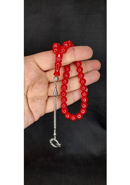 Çubuk Kehribar Tesbih Kırmızı Renk Küre Kesim T-434 indirimleri