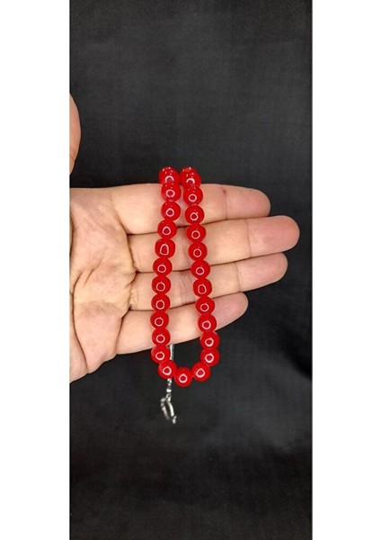 Çubuk Kehribar Tesbih Kırmızı Renk Küre Kesim T-434