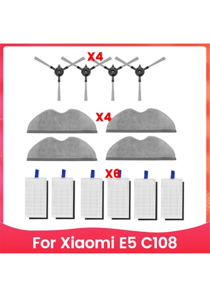 Xiaomi E5 C108 Için 14 Pcs Robot Vakum Temizleyici Parçalar Yıkanabilir Yan Fırça Mop Bezi Filtre Yedek Parçaları (Yurt Dışından)