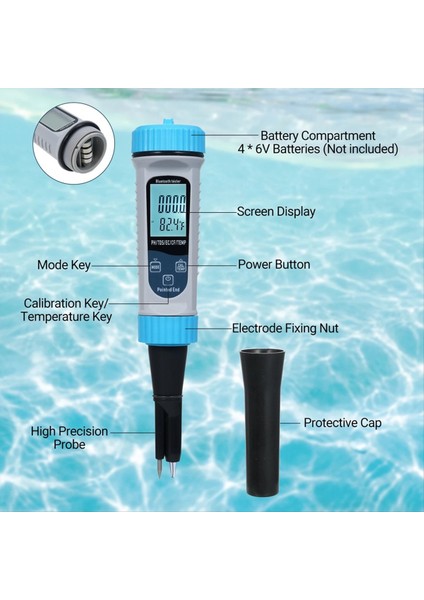 5 In1 Ph Metre Bt Yüksek Doğruluk Ölçümü Ph/tds/ec/cf/temp Su Test Kiti Su Hidroponik Laboratuvarı (Yurt Dışından)