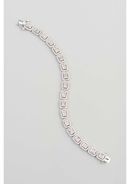 Zirkon Taşlı 18 Ayar Beyaz Altın Kaplama Gümüş Baget Bileklik