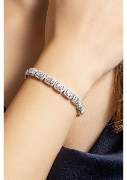 Zirkon Taşlı 18 Ayar Beyaz Altın Kaplama Gümüş Baget Bileklik fiyatları