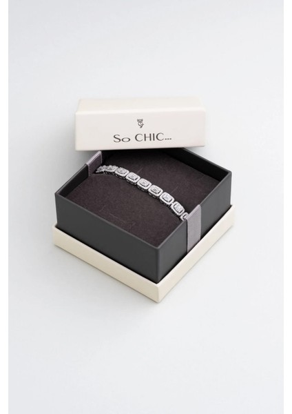 Zirkon Taşlı 18 Ayar Beyaz Altın Kaplama Gümüş Baget Bileklik fırsatları