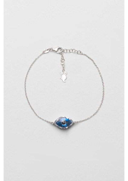 Nazar Ikonlu 18 Ayar Beyaz Altın Kaplama 20 cm Gümüş Minimal Bileklik