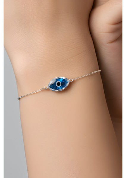 Nazar Ikonlu 18 Ayar Beyaz Altın Kaplama 20 cm Gümüş Minimal Bileklik fiyatları