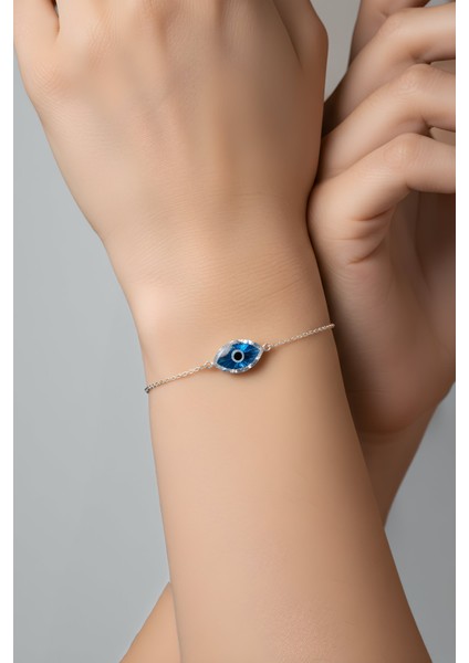 Nazar Ikonlu 18 Ayar Beyaz Altın Kaplama 20 cm Gümüş Minimal Bileklik fırsatları