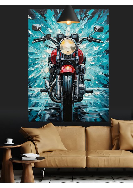Kırmızı Motosikletli Sürücü Büyülü Bir Ortamda Dekoratif Kanvas - Mdf Ahşap Tablo
