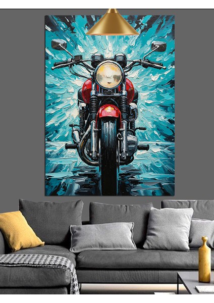 Kırmızı Motosikletli Sürücü Büyülü Bir Ortamda Dekoratif Kanvas - Mdf Ahşap Tablo fiyatları