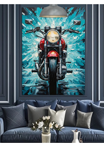 Kırmızı Motosikletli Sürücü Büyülü Bir Ortamda Dekoratif Kanvas - Mdf Ahşap Tablo modelleri