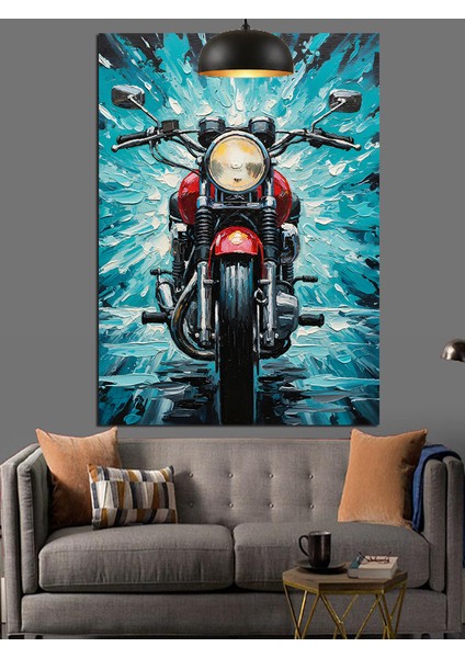 Kırmızı Motosikletli Sürücü Büyülü Bir Ortamda Dekoratif Kanvas - Mdf Ahşap Tablo fırsatları