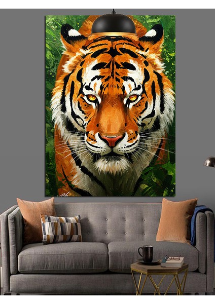 Yüzü Karanlıkta Parlayan Bir Kaplan Dekoratif Kanvas - Mdf Ahşap Tablo