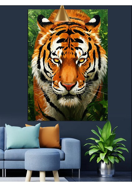 Yüzü Karanlıkta Parlayan Bir Kaplan Dekoratif Kanvas - Mdf Ahşap Tablo fiyatları