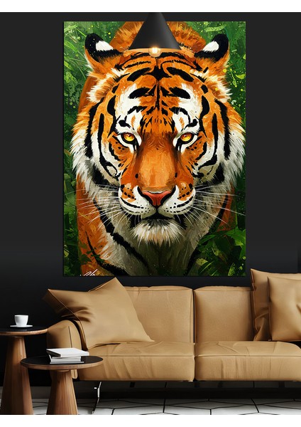 Yüzü Karanlıkta Parlayan Bir Kaplan Dekoratif Kanvas - Mdf Ahşap Tablo modelleri