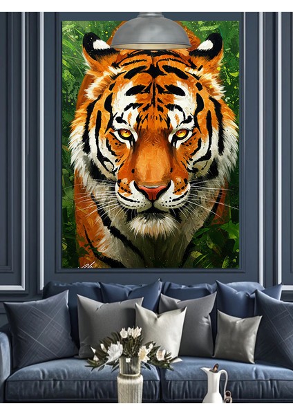 Yüzü Karanlıkta Parlayan Bir Kaplan Dekoratif Kanvas - Mdf Ahşap Tablo indirimleri