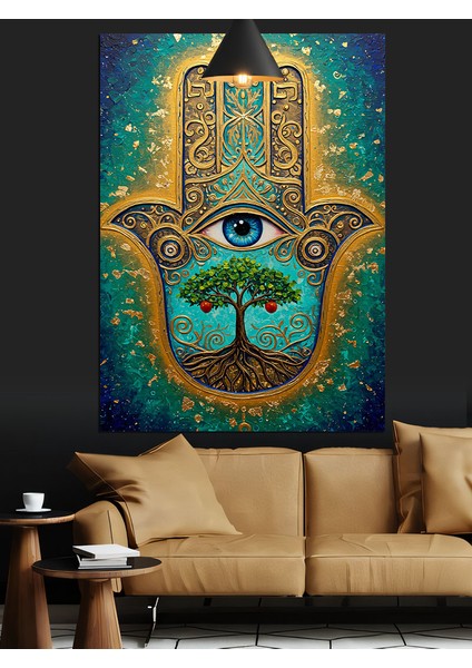 Kötü Gözden Koruyan Hamsa Eli Figürü Dekoratif Kanvas - Mdf Ahşap Tablo fiyatları