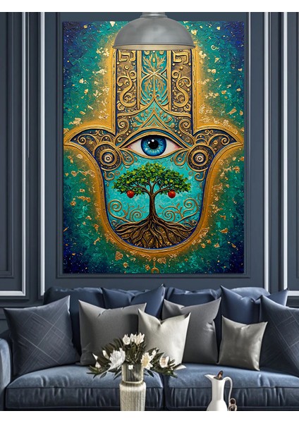 Kötü Gözden Koruyan Hamsa Eli Figürü Dekoratif Kanvas - Mdf Ahşap Tablo fırsatları