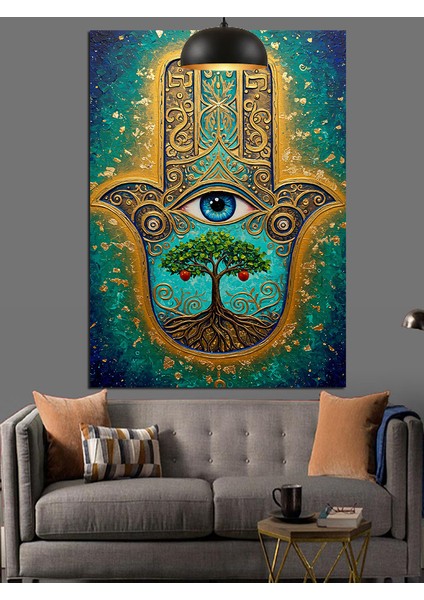 Kötü Gözden Koruyan Hamsa Eli Figürü Dekoratif Kanvas - Mdf Ahşap Tablo indirimleri