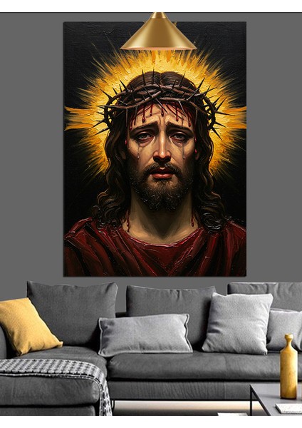 Isa Mesih'in Kutsal Yüzü Resmi Dekoratif Kanvas - Mdf Ahşap Tablo