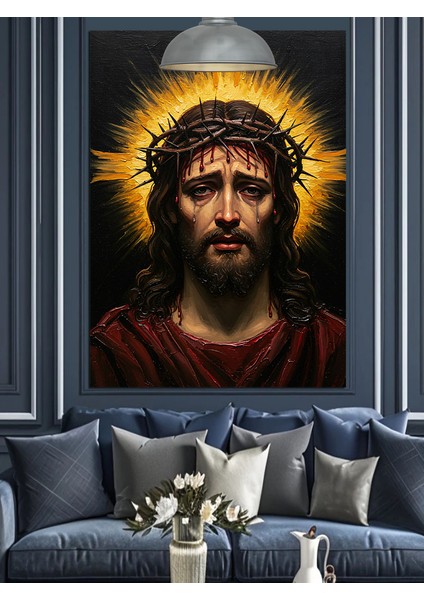 Isa Mesih'in Kutsal Yüzü Resmi Dekoratif Kanvas - Mdf Ahşap Tablo fiyatları