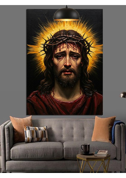 Isa Mesih'in Kutsal Yüzü Resmi Dekoratif Kanvas - Mdf Ahşap Tablo modelleri