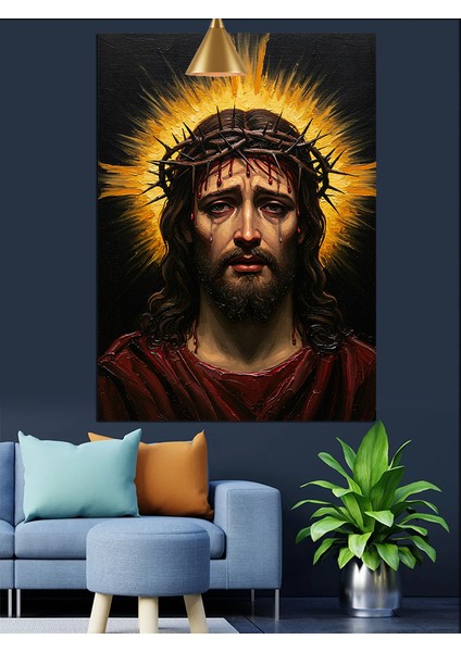 Isa Mesih'in Kutsal Yüzü Resmi Dekoratif Kanvas - Mdf Ahşap Tablo fırsatları