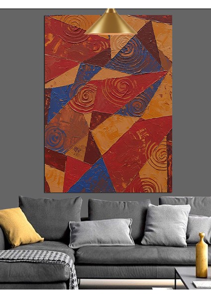 Soyut Kırmızı Mavi Geometrik Desenler Dekoratif Kanvas - Mdf Ahşap Tablo