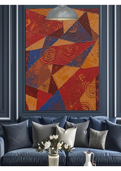 Soyut Kırmızı Mavi Geometrik Desenler Dekoratif Kanvas - Mdf Ahşap Tablo fiyatları
