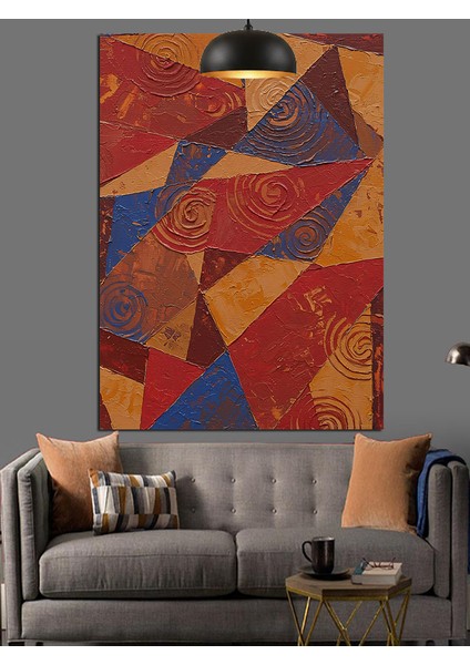 Soyut Kırmızı Mavi Geometrik Desenler Dekoratif Kanvas - Mdf Ahşap Tablo modelleri