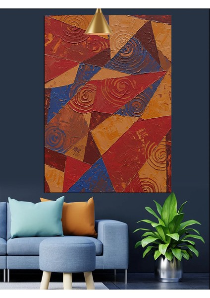 Soyut Kırmızı Mavi Geometrik Desenler Dekoratif Kanvas - Mdf Ahşap Tablo fırsatları