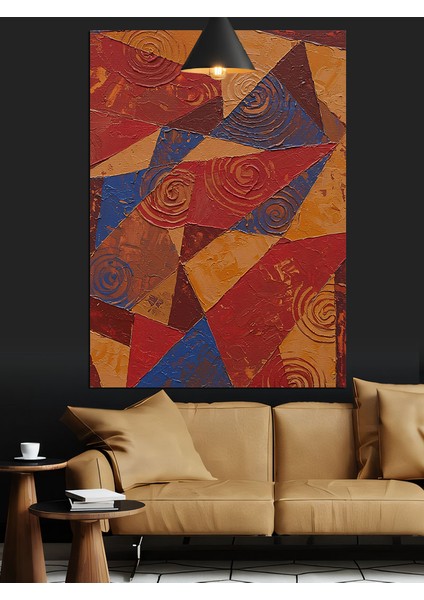 Soyut Kırmızı Mavi Geometrik Desenler Dekoratif Kanvas - Mdf Ahşap Tablo indirimleri