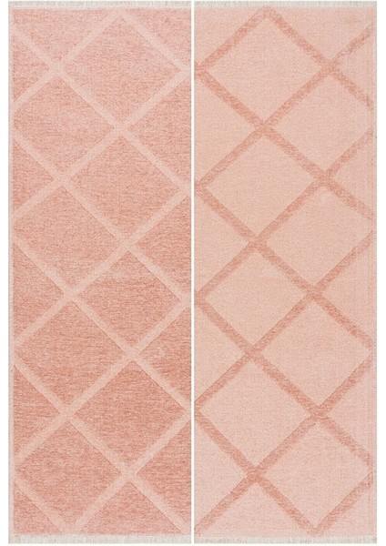 Rodney mt Çift Taraflı Yıkanabilir Premium Kalite Kilim Pamuk Dokuma Kaymaz Taban Koyu Pudra indirimleri