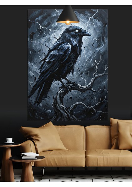 Koyu Siyah Tüylü Bir Büyük Kuzgun Dekoratif Kanvas - Mdf Ahşap Tablo fiyatları
