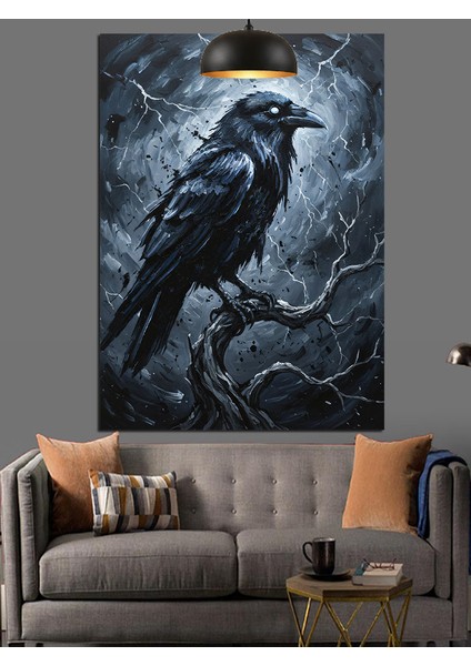 Koyu Siyah Tüylü Bir Büyük Kuzgun Dekoratif Kanvas - Mdf Ahşap Tablo indirimleri