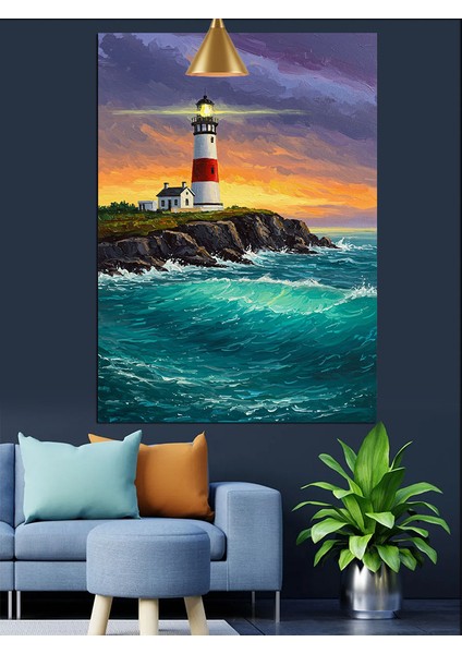 Sahildeki Deniz Feneri Dekoratif Kanvas - Mdf Ahşap Tablo