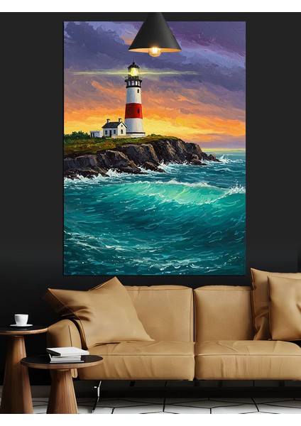 Sahildeki Deniz Feneri Dekoratif Kanvas - Mdf Ahşap Tablo fiyatları